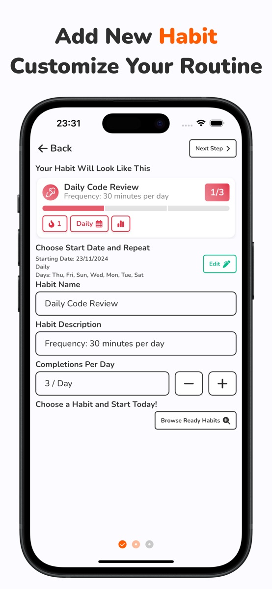 Create a custom habit with schedule and repeat options