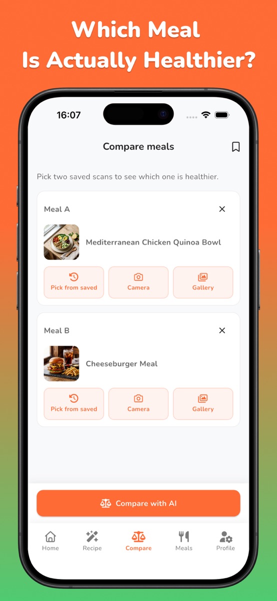 NutriLens meal comparison screen